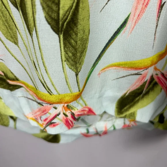 Zara Birds of Paradise Floral Open Back Dress Large Green Pink - Picture 9 of 16